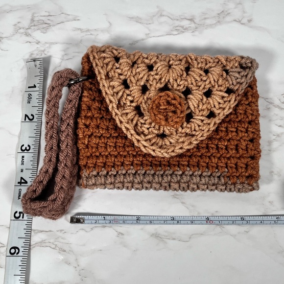 Brown Crochet Mini Wristlet Clutch - Picture 8 of 8